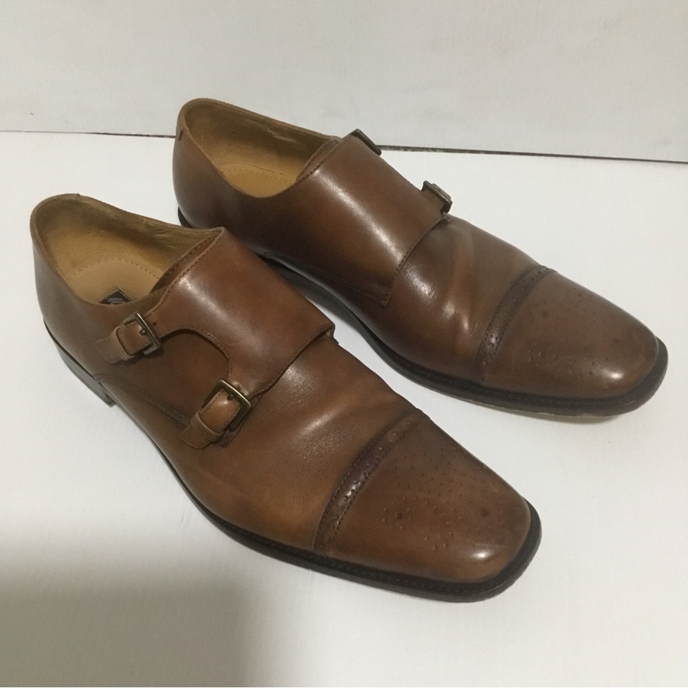Marco Vittorio Italian Leather Monk Strap Men’s 12 Brown Cap Toe Shoes